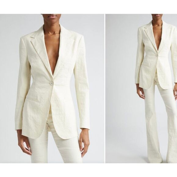 Brandon Maxwell Jemma Crinkle Stretch Texture Linen Blend Blazer sz 2 NWT $2295￼ - Picture 1 of 14